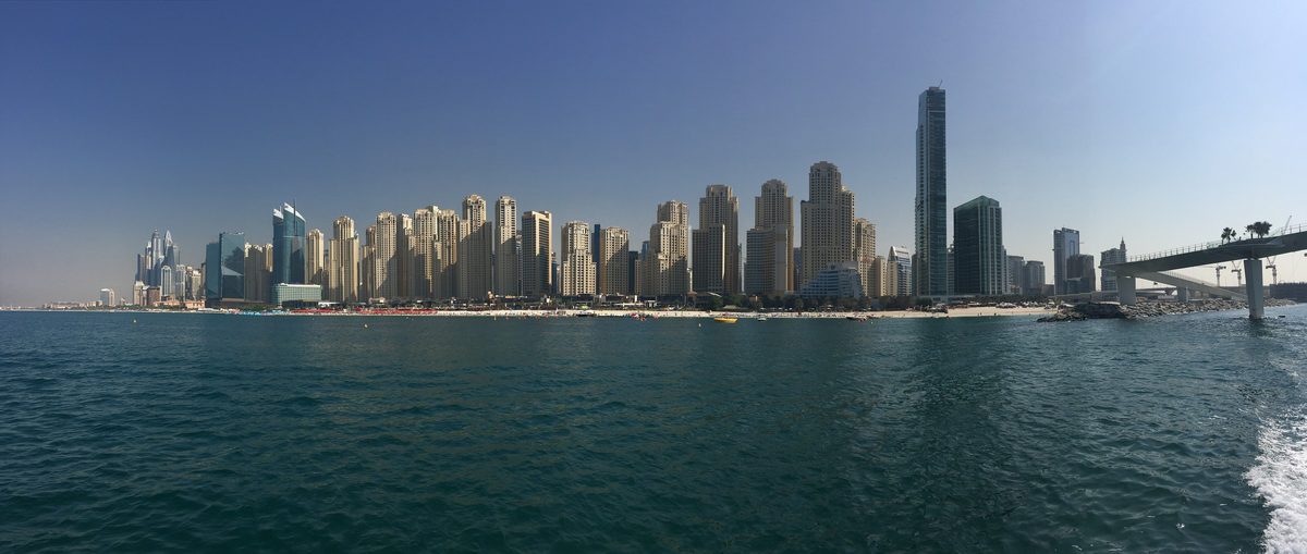 The JBR and Dubai Marina skyline from the sea